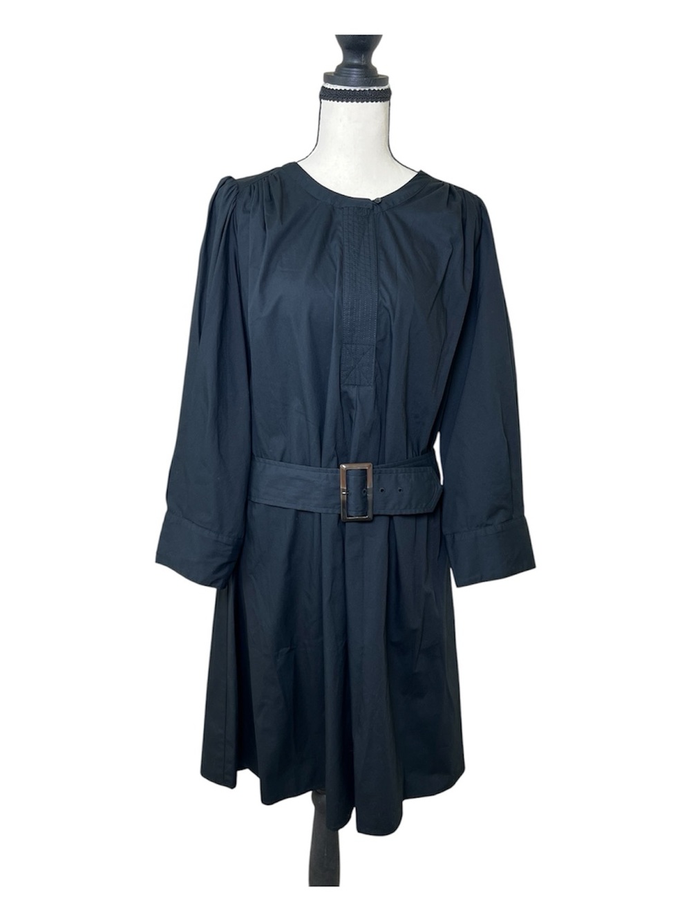 Banana Republic Black Belted Poplin Shirt Dress Long Sleeve Cotton Minimalist